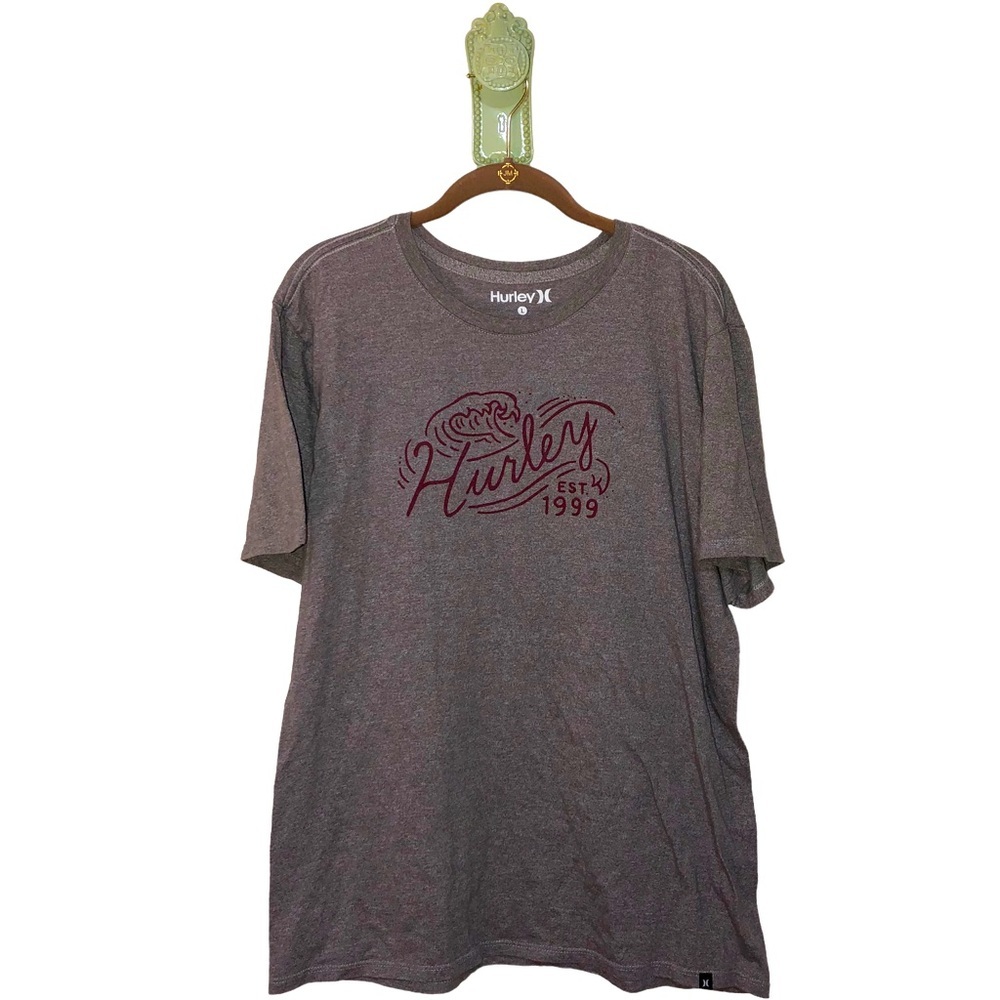 𝅺Hurley Grey Maroon Red Wave Graphic Tee Large